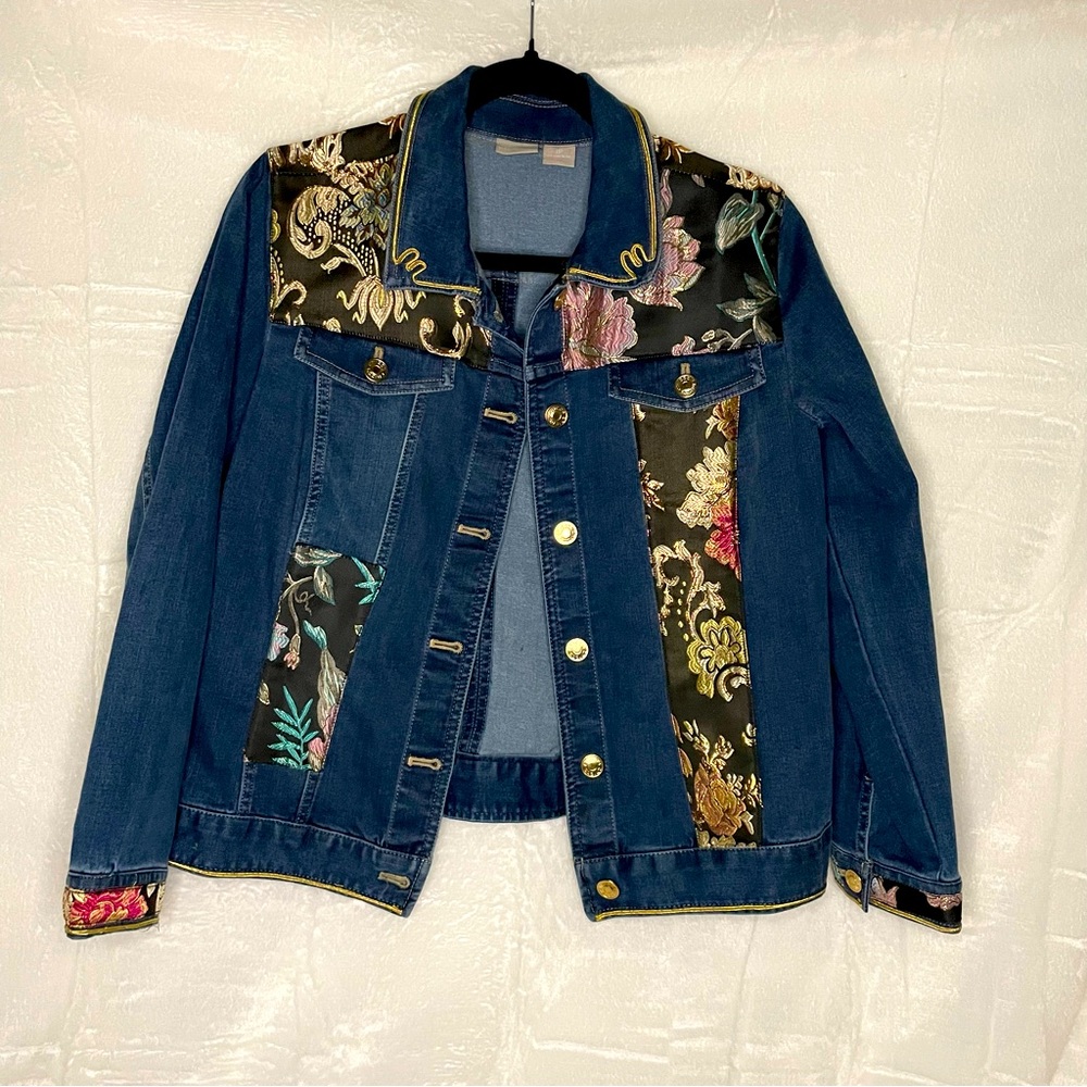 Chico’s patchwork Jean jacket size 8 petite